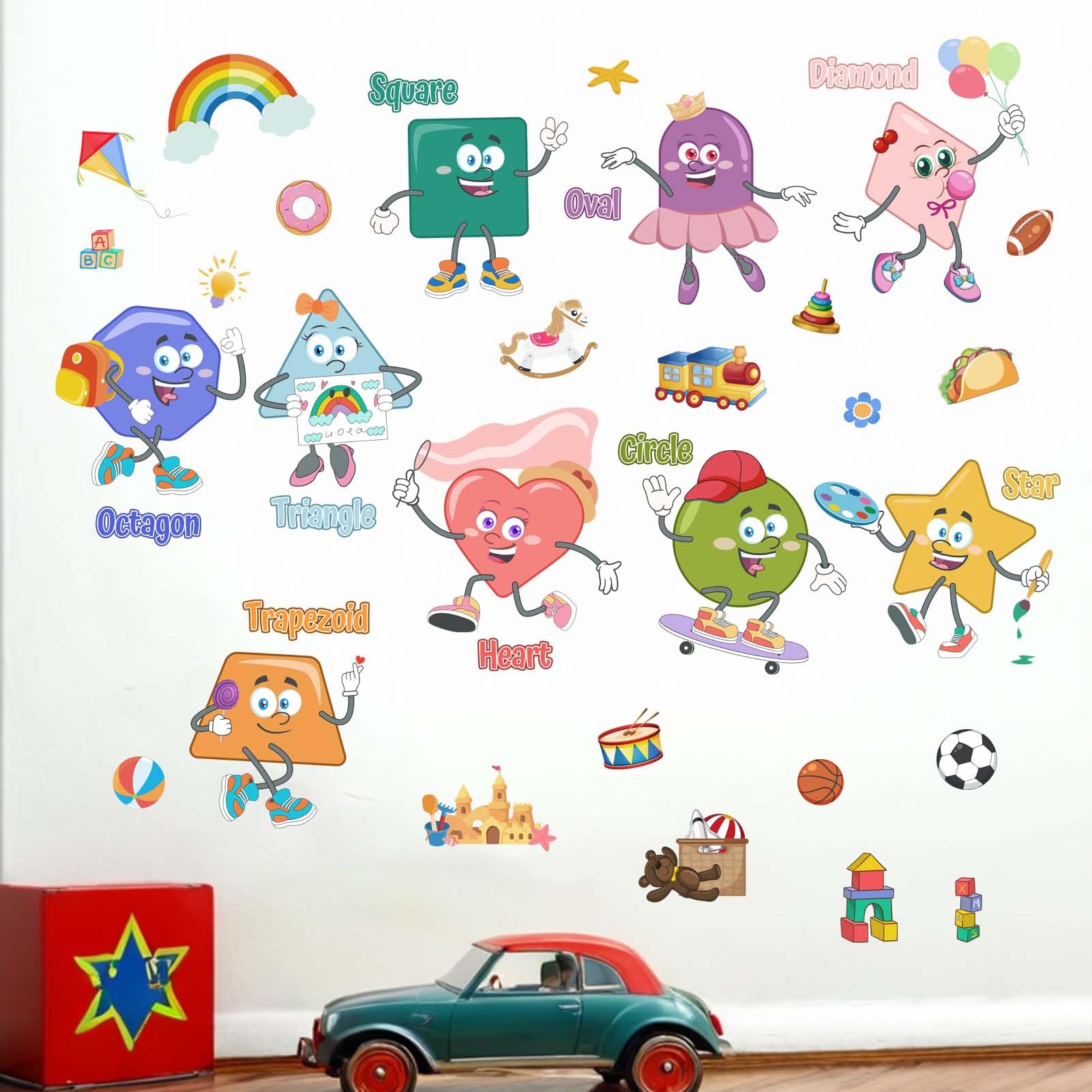 Shapes Number Wall Stickers for Kids: Peel and Stick Enlighten Learning Geometry Wall Decals - Wall Decor Art Kids Supplies Ages 1-12 Years