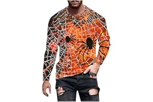 GENERIC Mens Halloween Tops Long Sleeve T Shirts Funny Spider Pumpkin Graphic Pullover Tees Fashion Crew Neck Outfits Clothes