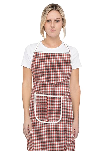 Kuber Industries Checkered Cotton Kitchen Apron with Front Pocket - Multicolour