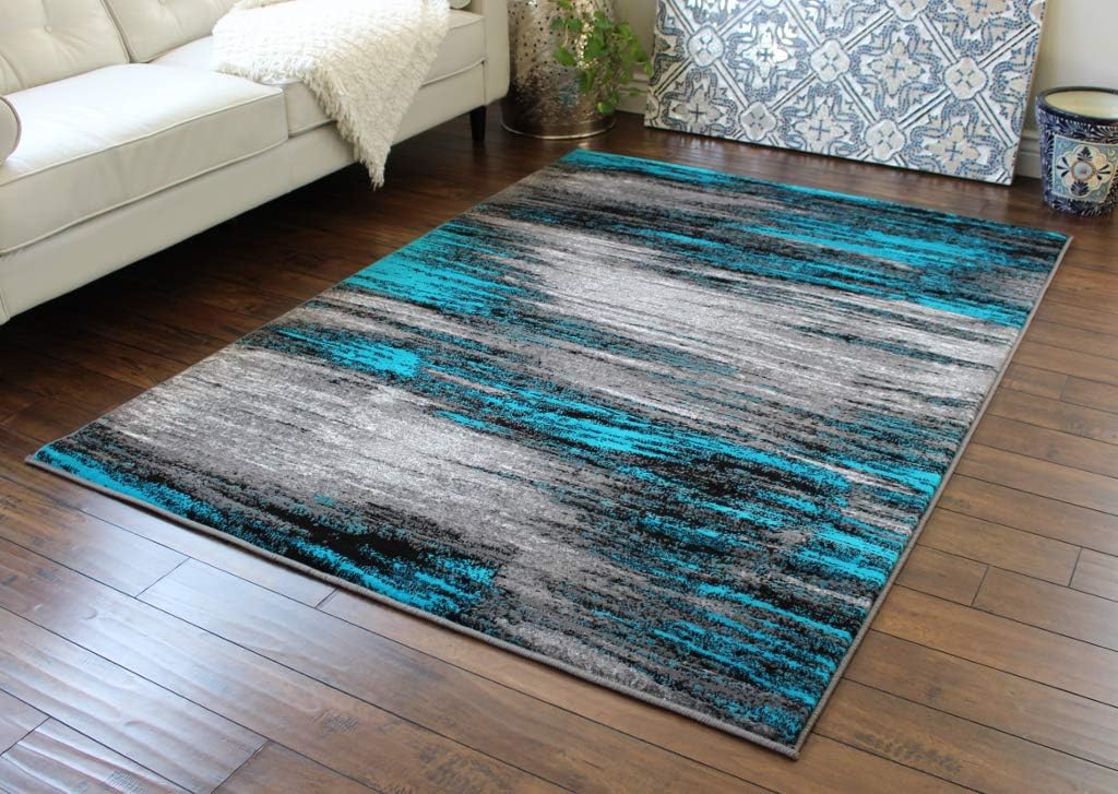 Masada Rugs, Modern Contemporary Area Rug, Turquoise Grey