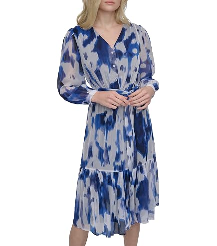 Vince Camuto Crepe Back Satin Long Sleeve Faux Wrap Dress Fit-and-Flare with Self Sash Fuchsia 2 at Amazon Women's Clothing store