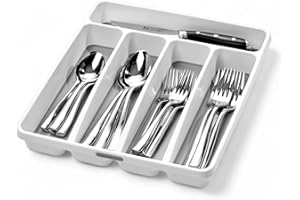 Madesmart Classic 5-Compartment Plastic Silverware Tray for Drawers, Cutlery and Utensil Tray Kitchen Drawer Organizer, White