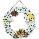 Peanuts Snoopy Fall Football Wreath Hanging Wood Wall Decor - Fun Snoopy and Woodstock Autumn Decoration for Home