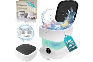 CNCJ Portable Washing Machine, 15L Small Foldable Washer with Spin Dryer, Collapsible Mini lavadora Portatil, Compact Luandry Washer for Baby Clothes, Underwear, Socks, Travel Camping Dorm Apartments Green