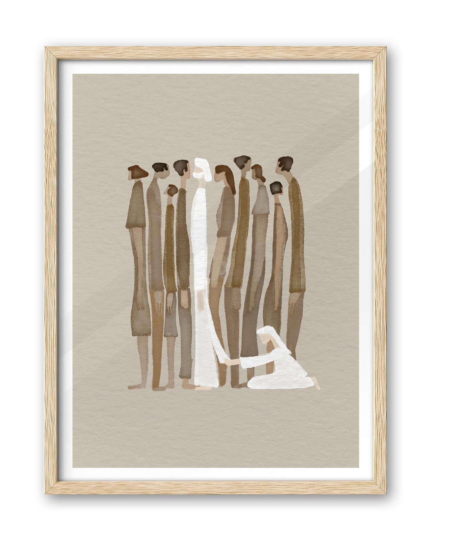 Photo 1 of iHery Natural OAK Wood Framed Wall Art, 12x16 in Woman Touches Jesus God Healing Christian Bible Canvas Art, Modern Bible Sketch Watercolor Scripture Decor, Beige Logs Set of 1 for Living Room Bedroom