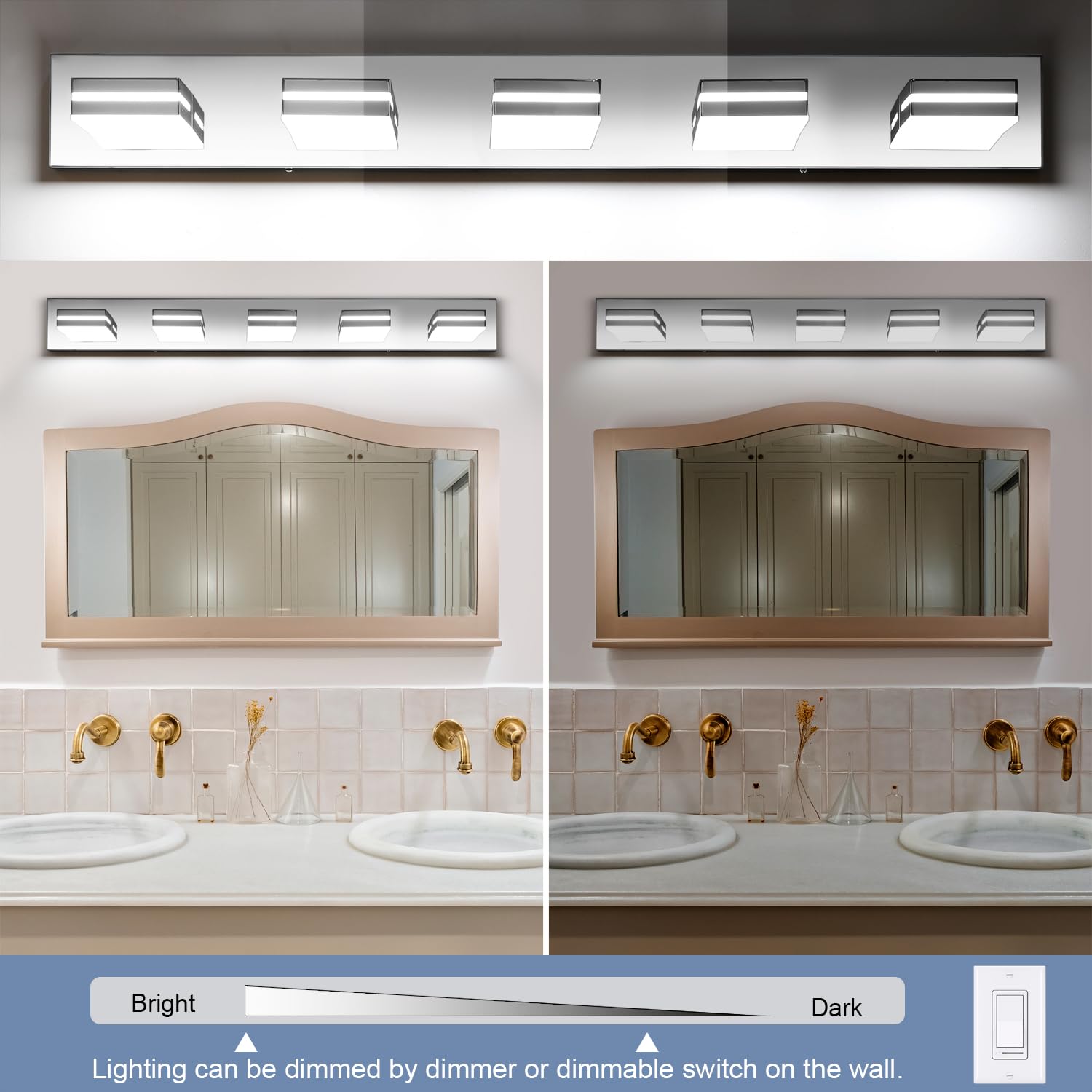 SineRise LED Modern Bathroom Vanity Light Fixtures (5-Light, 40-Inch ...