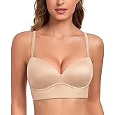 Lemorosy Women's Push Up Wireless Padded Pullover Lace Plunge Multiway Comfortable T-Shirt Longline Bra