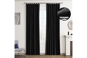 Joywell Linen 100% Blackout Curtains 84 Inches Long, Rod Pocket/Back Tab/Hook Belt/Clip Rings, Thermal Insulated Pleated Drapes Curtains for Kids Bedroom Dining Living Room (2 Panels,52 x 84,Black)
