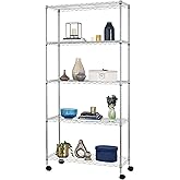 BestOffice | 5-Tier Wire Storage Shelves with Wheels | 14x30x60 | Chrome | Adjustable Racks | Heavy-Duty Metal Shelf, Holds Upto 220 lbs | No-Tool Assembly | Ideal for Home & Garage Shelving