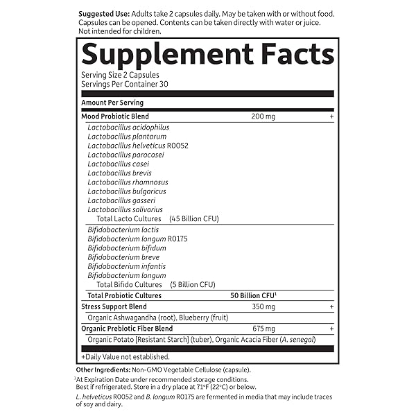 GARDEN OF LIFE DR. FORMULATED PROBIOTICS MOOD+ ACIDOPHILUS PROBIOTIC SUPPLEMENT – PROMOTES RELAXATION AND DIGESTIVE BALANCE – ASHWAGANDHA FOR STRESS MANAGEMENT – 60 VEGETERIAN CAPSULES
