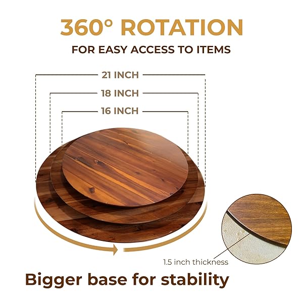 NABYTOK 21″ ACACIA WOOD TURNTABLE ORGANIZER | LAZY SUSAN FOR TABLE TOP, CABINET OR PANTRY | WOODEN ROTATING TRAY FOR KITCHEN COUNTERTOP, DURABLE, EASY TO CLEAN, NO ASSEMBLY NEEDED