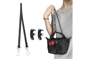 jiesinlov Leather Shoulder Straps for Longchamp Bag Conversion Kit,Purse Straps Adjustable Replacement for Long champ Le Pliage Original Mini Pouch (BLACK-S)