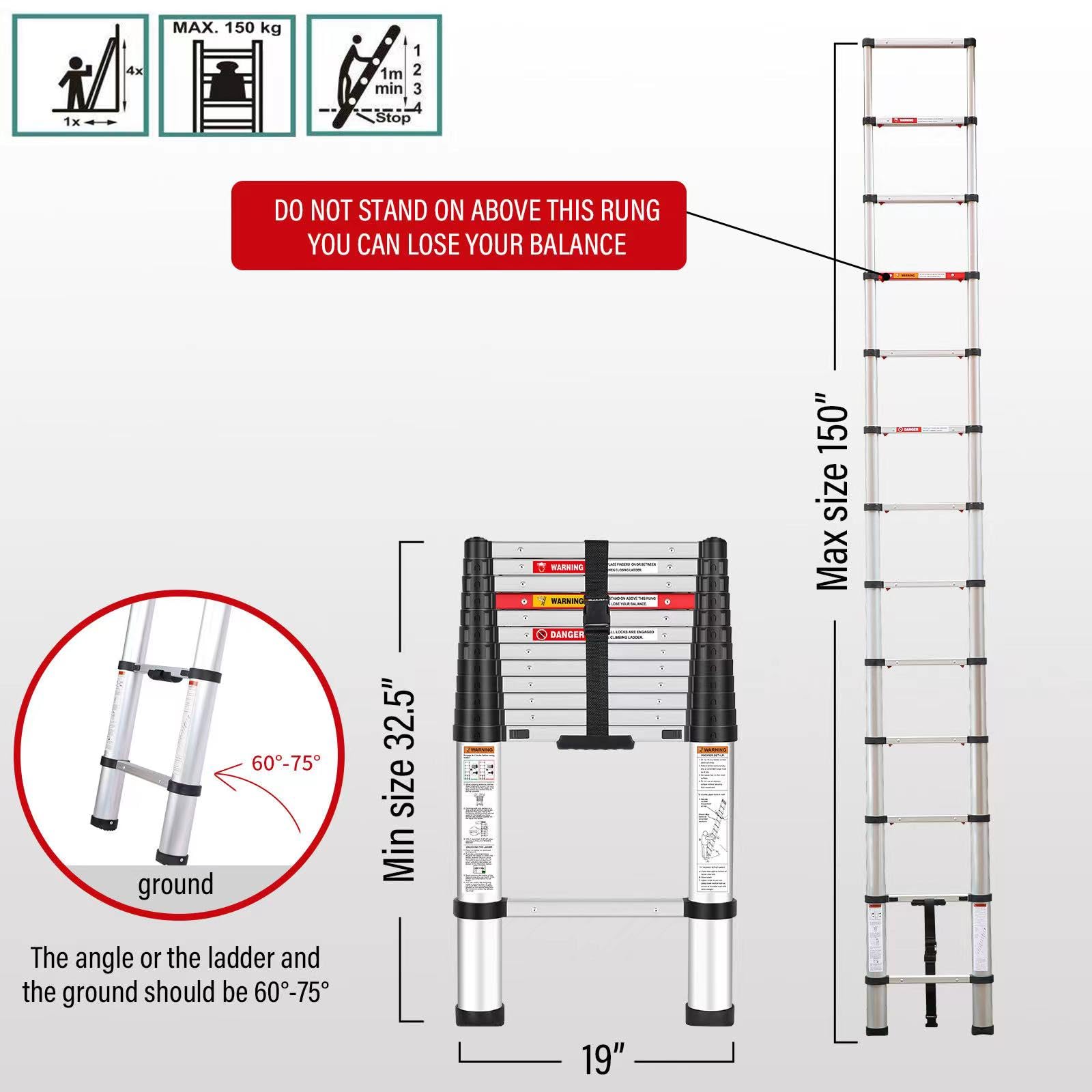 Yvan Telescoping Ladder,12.5 FT One Button Retraction Aluminum Telescopic Extension Extendable Ladder,Slow Down Design Multi-Purpose Ladder for Household Daily or Hobbies,250 Lb Capacity