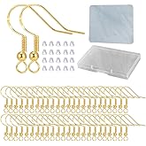 Hypoallergenic Gold Earring Hooks - 120 pcs/60 Pairs 18k Gold Nickel Free Ear Wires Fish Hooks for Jewelry Making, Jewelry findings Parts with 120 pcs Rubber Earring Backs Stopper for DIY Earrings