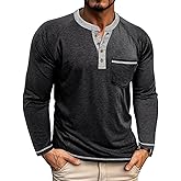 Mens Henley Shirts Long Sleeve Casual T-Shirts Basic Classic Vintage Cotton Tee Shirts Pocket Button Shirt