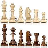 Peradix Wooden Chess Pieces Only, 34 Pieces Each Wooden Chessmen | Extra 2 Queens, Luxury Wood Chessmen for Professional Tournament Chess Board, Replacement of Missing Piece, 2 Storage Bags