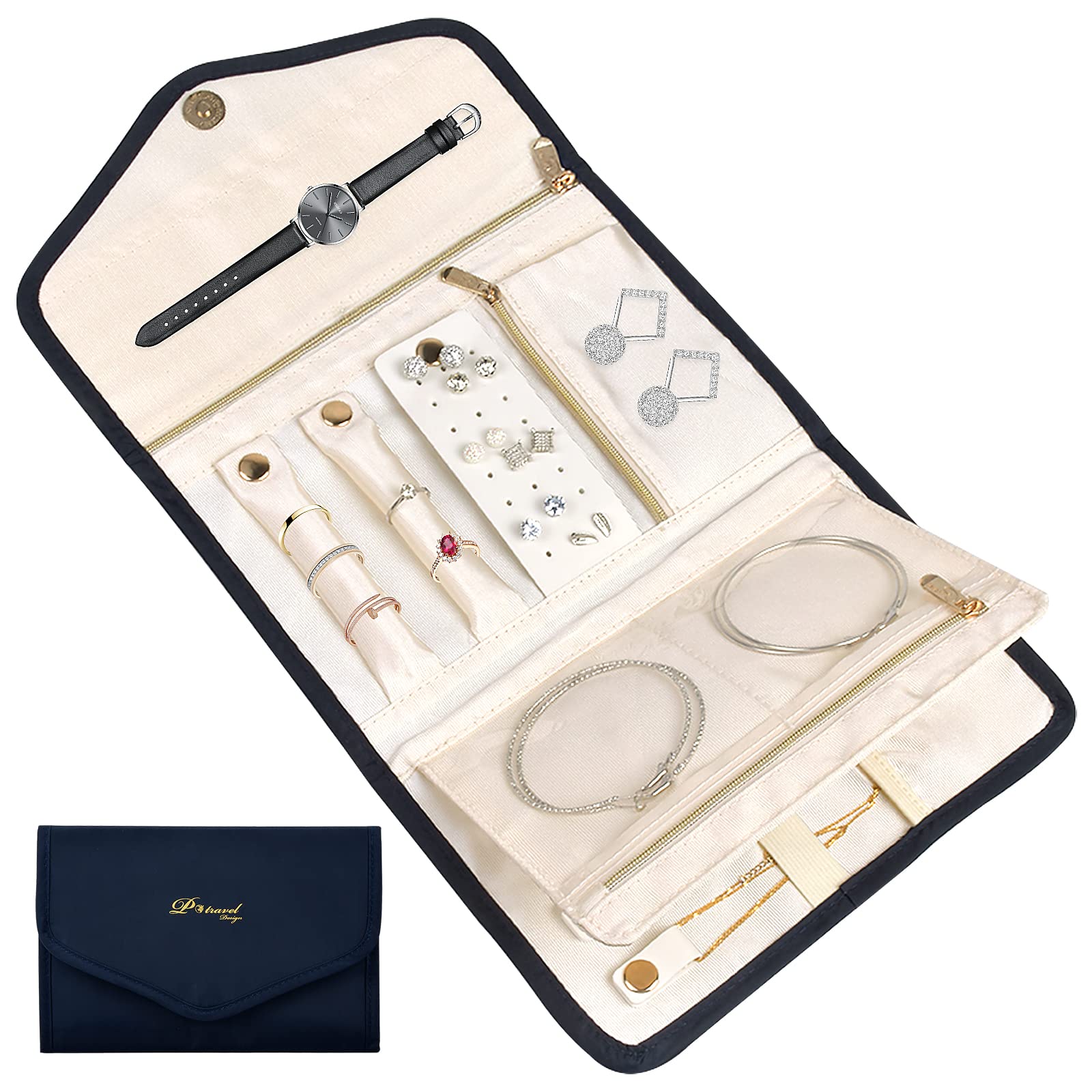 Jewellery Organizer Roll, Travel Jewellery Organizer Roll Bag, Foldable Jewelry Storage Roll for Rings, Necklaces, Bracelets, Earrings, Large Capacity, Portable & Practical, for Travel/Daily Use