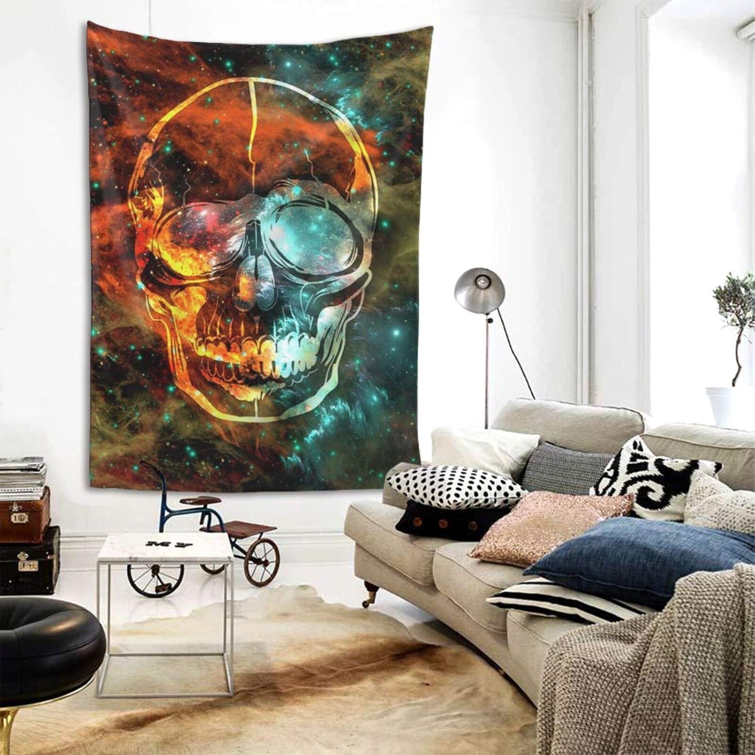 AEMAPE Tapiz Calavera Dorada Espacio Nebulosa Galaxia tapices de Pared