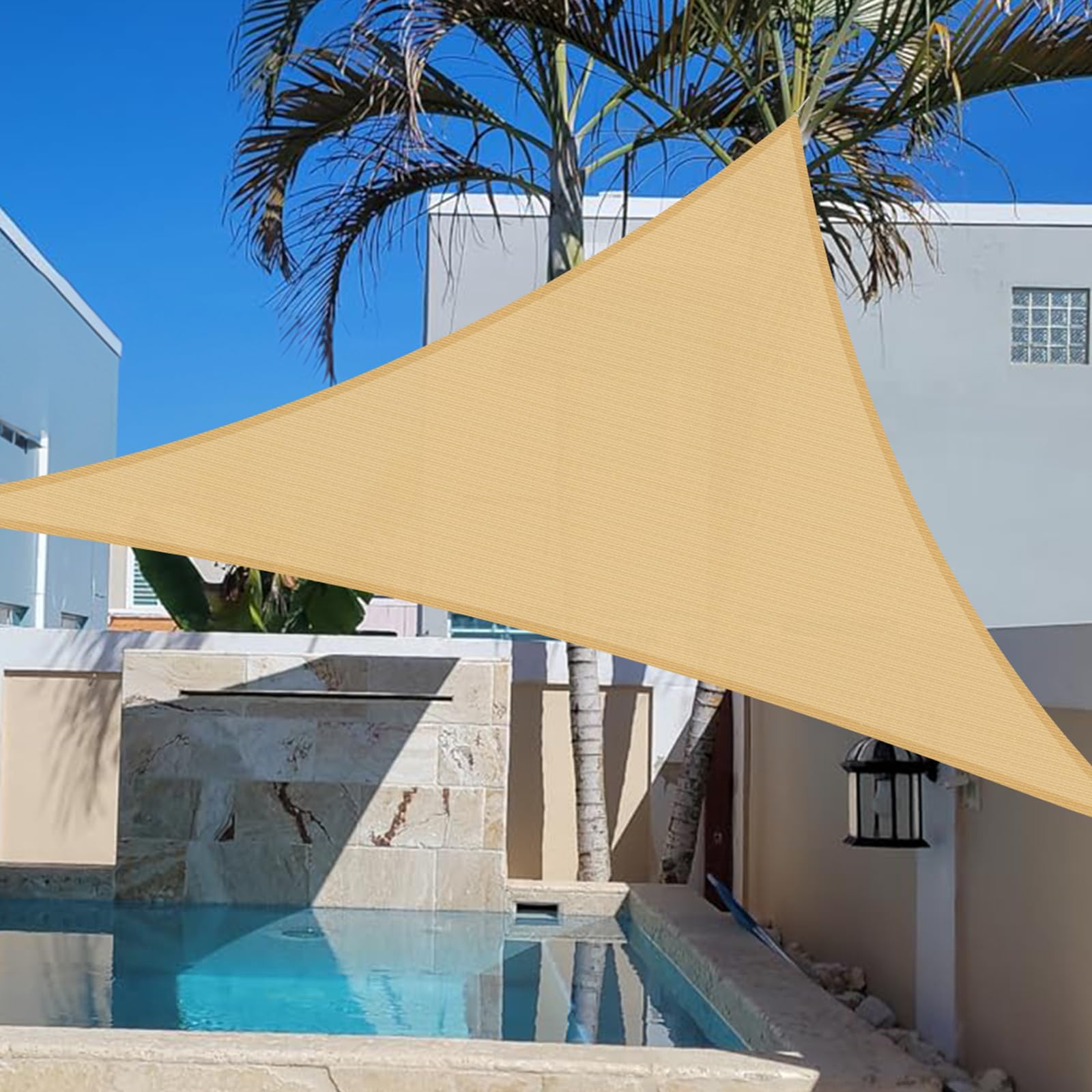Cool Area Sun Shade Sail 3x3x4.25m Right Triangle, Sunscreen HDPE, suitable for gardens, terraces and other outdoor, Sand