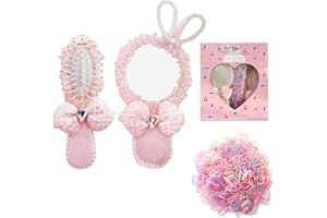 EleMirsa 1000pcs Baby Girl Rubber ties Elastic Hair Rubber Bands, Princess Dress up Mini Hair Brush Hand Mirror Set for Little Girls Hair Accessories