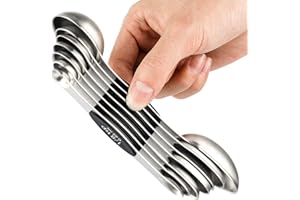 YELLRIN Magnetic Measuring Spoons Set of 7 Stainless Steel Dual Sided Teaspoon Tablespoon for Measuring Dry and Liquid Ingredients