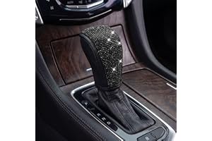 QIESCOL Bling Car Gear Shift Cover, Universal for SUV Sedan Truck (Black) | Leather Anti-Scratch Automotive Shift Lever Protector, Sparkly Rhinestone Vehicle Interior Gear Stick Decoration Accessories