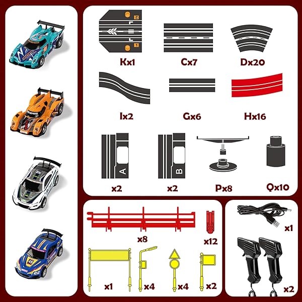30 FT SLOT CAR RACE TRACKS SETS TOYS FOR AGES 8-10 -1:43 DUAL RACE CAR TRACK WITH 4 SLOT CARS, 2 HAND CONTROLLERS, CHRISTMAS, BIRTHDAY GIFT TOYS FOR AGES 8-13