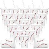 Domensi 20 Pieces Plastic Baseball Cups Reusable Cute Party Plastic Cups 16 oz Sports Party Gifts for Baseball Game Sport Theme Decoration Birthday Supplies