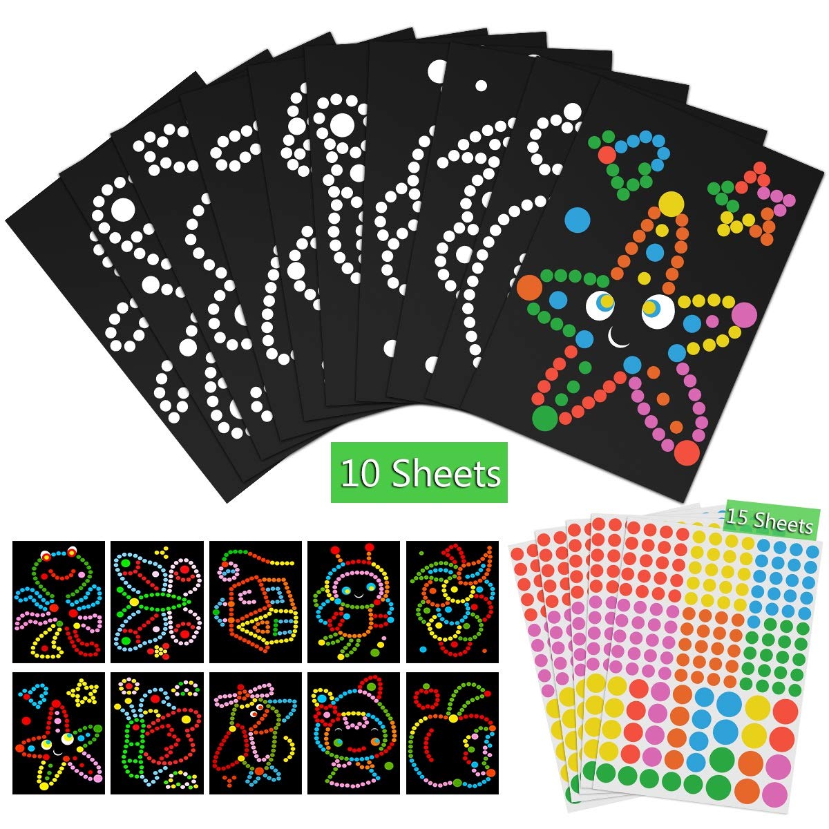 MELLIEX 10 Sheets Dotty Sticker Art, Dotty Art Picture Decoration Stickers for Kids Arts and Crafts