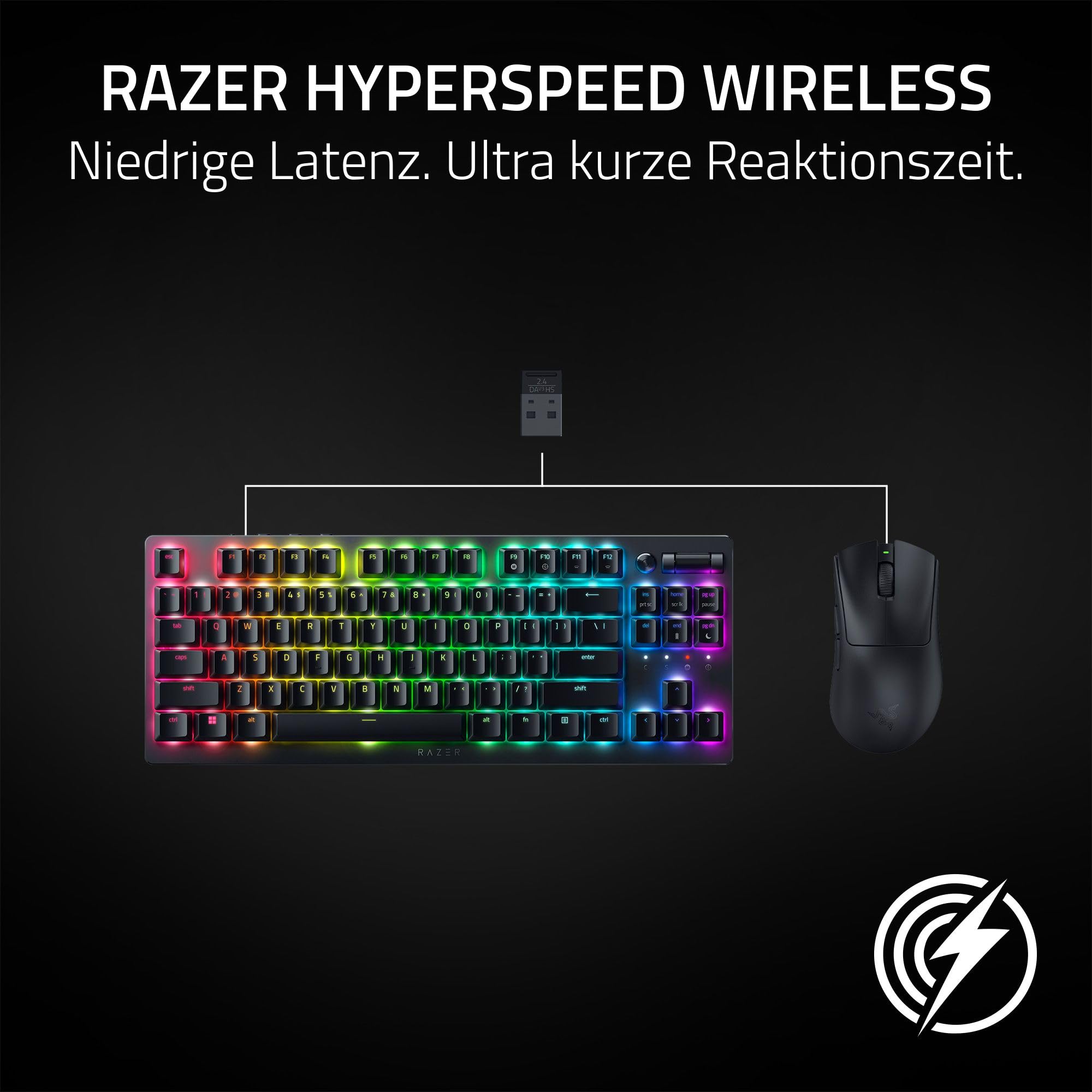 Razer DeathAdder V3 HyperSpeed - Ultra leichte kabellose ergonomische E-Sport Gaming-Maus mit 26K DPI (55g leicht, Soft-Touch-Beschichtung, 100 Stunden Laufzeit, HyperSpeed mit 8K Hz) Schwarz 5