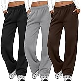 August Alley 3 Packs Women's Wide Leg Pants Built-in Drawstring Sweatpants Soft Baggy Lounge Yoga Pants with Pockets