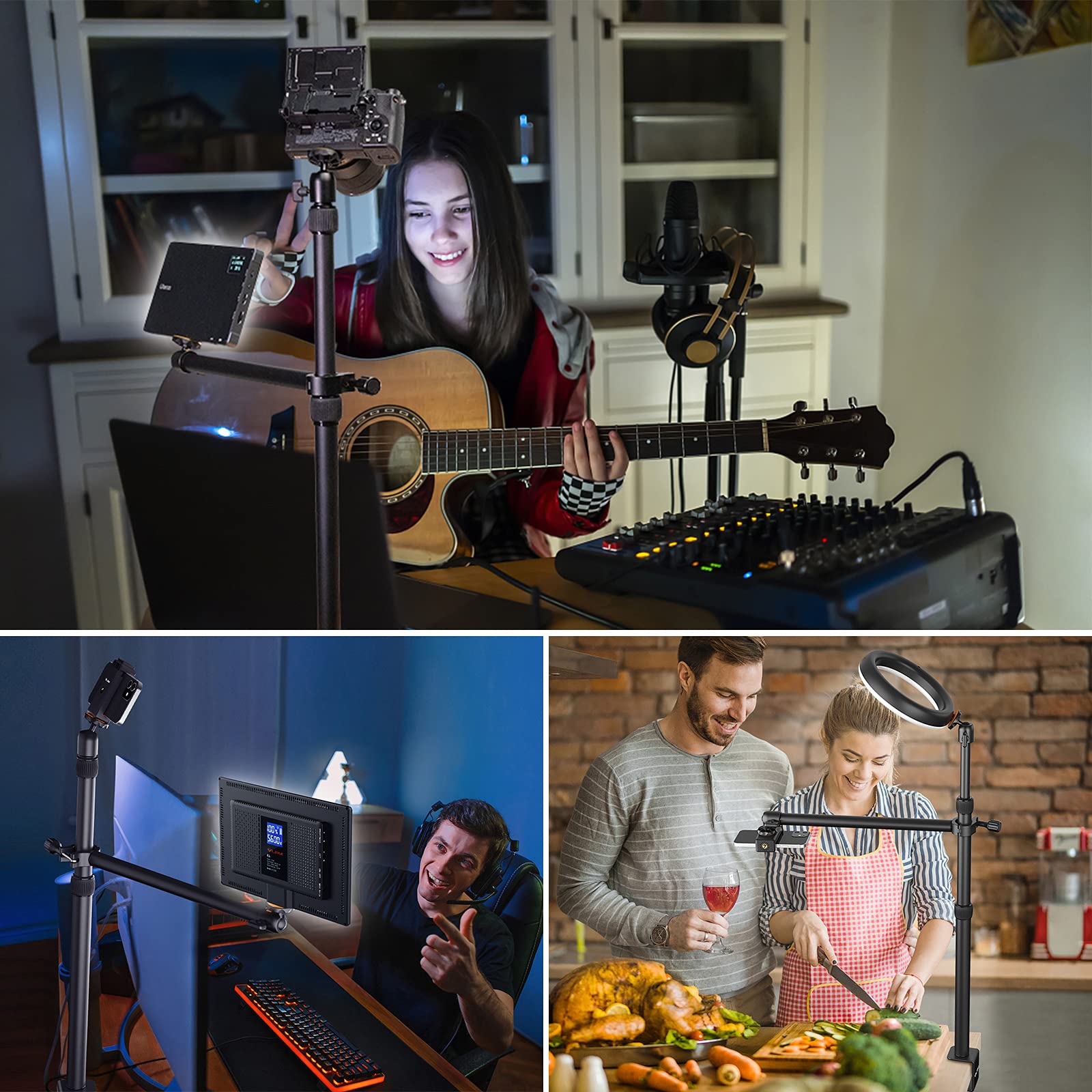 jusmo Camera Desk Mount with Auxiliary Holding Arm, Overhead Camera