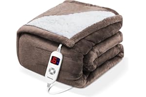YOKIMISU Heated Blanket Electric Throw, Soft Flannel & Comfort Sherpa Electric Blanket, Fast Heating 6 Heating Levels and 4 Hours Auto Shut Off, ETL Certified, Machine Washable, 50"x60", Brown