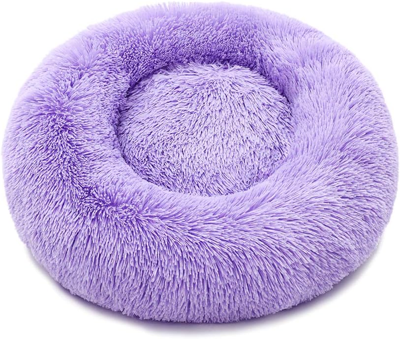 Luciphia Round Dog Cat Bed Donut Cuddler, Faux Fur Plush Pet Cushion for Large Medium Small Dogs, Self-Warming and Cozy for Improved Sleep Pink, Medium(23"x23") : Pet Supplies
