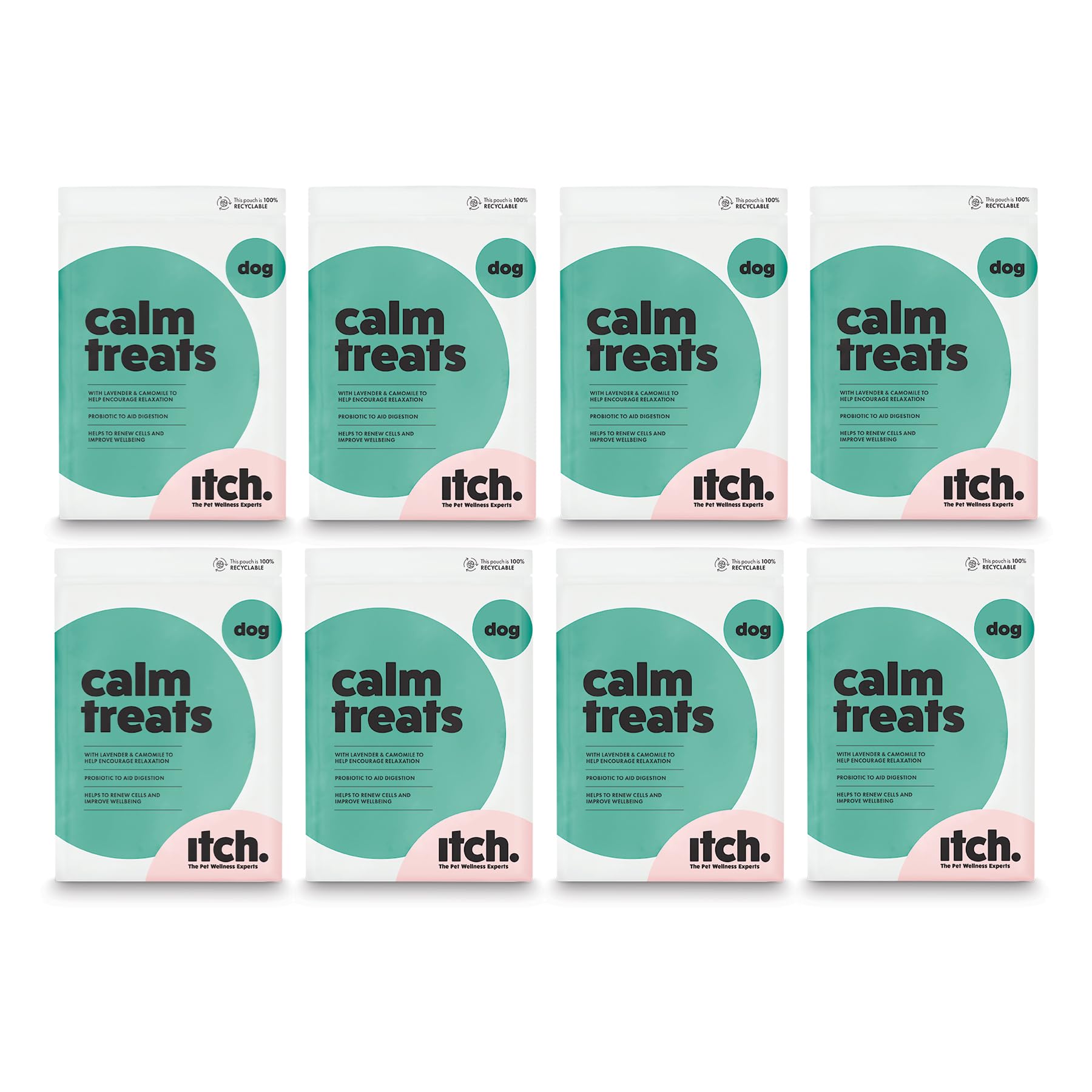 Itch - Calming Dog Treats - Grain-Free, Calm Dog Treats with Lavender, Camomile and Probiotics for Natural Relaxation - Made in the UK - 8-Pack