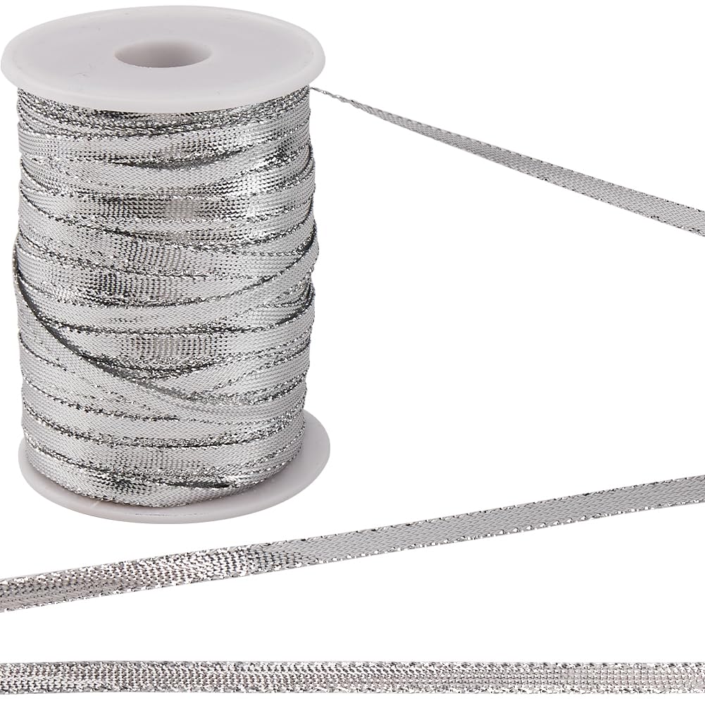 GORGECRAFT 100M Gota Patti Trim Rolls 5mm Silver Metallic Lace Trim Ribbon Decorative Embroidery Edge Trimming with Plastic Spool for Clothes Sewing Saree Dupatta Dresses Embellishment