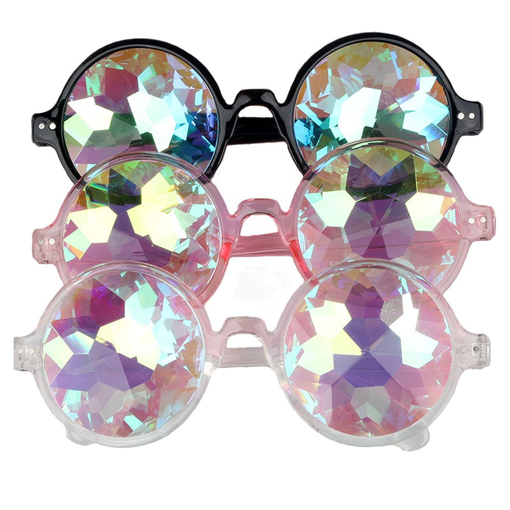 FLORATA Kaleidoscope Rainbow Glasses, Rainbow Crystal Lenses - Multicolor Fractal Prism - Rave, Festival, EDM