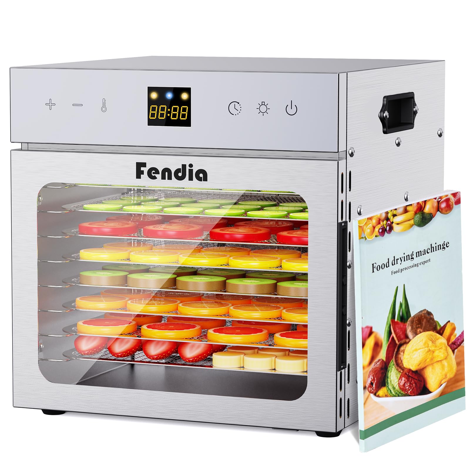 Dehydrators for Jerky, 8 Stainless Steel Trays, 600W Fruit Dehydrator, 24H Timer and 190°F Temperature Control, Overheat Protection, Food Dryer for Jerky, Herbs, Fruit, Dog Treats