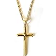 RIVETING JEWELRY 18K Gold Chain Style Cross Pendant Necklace Solid Clasp for Men, Husband Thin for Charms Miami Cuban Link Diamond Cut Religious Beveled Edge