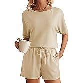 SHEWIN Womens Pajama Sets Waffle Knit Lounge Set 2 Piece Outfits Loungewear Sweatsuit with Pockets