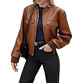 Ommiivex Women Leather Jacket Faux Cropped Bomber Coat Cute Short for Casual Vacation Travel College Going Out Classy Outfit