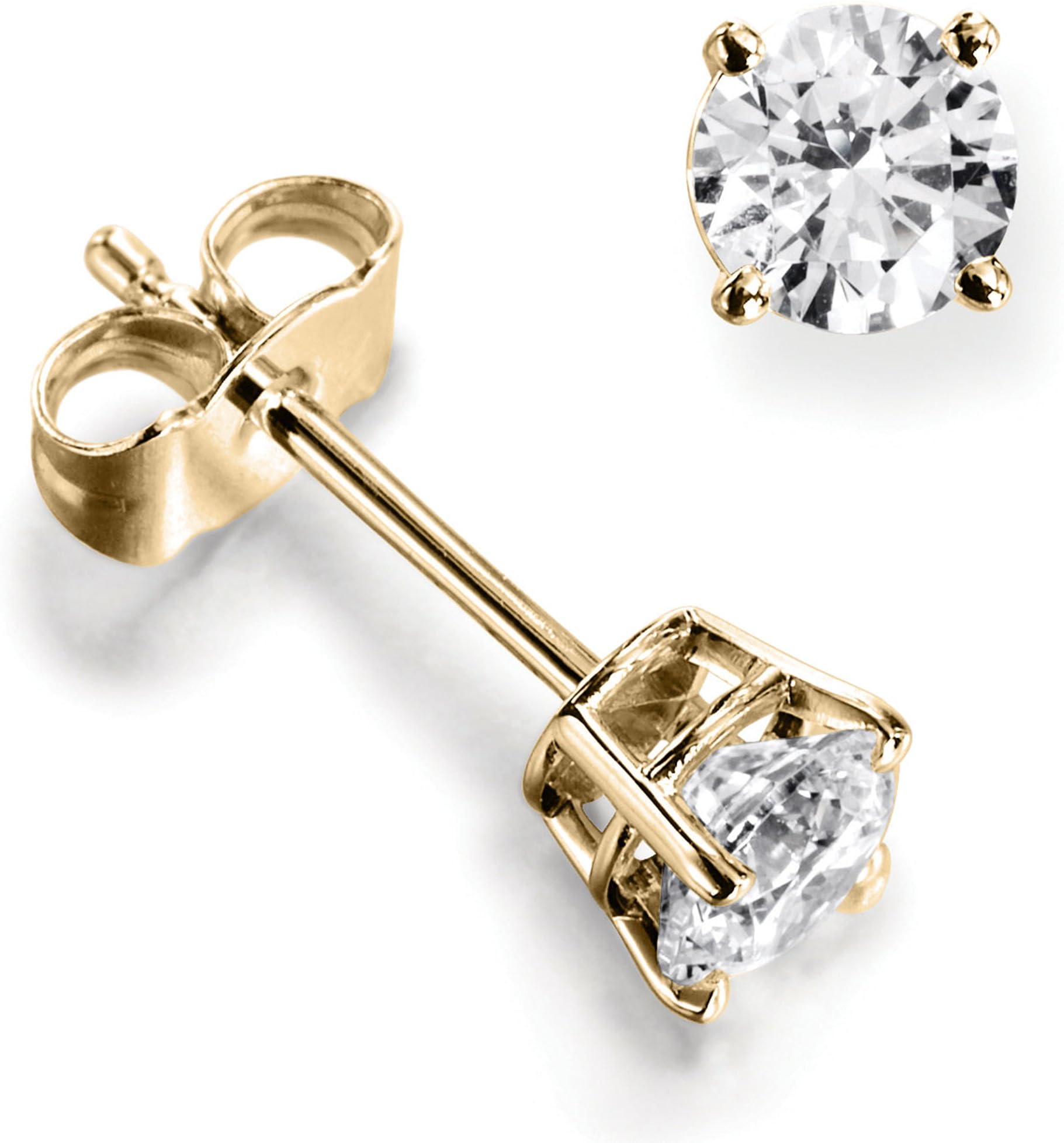 Abelini Certified 100% Natural Round Diamond Stud Earrings for Women (Available in 0.20-1.00ct & Yellow Gold, White Gold, Rose Gold & platinum)