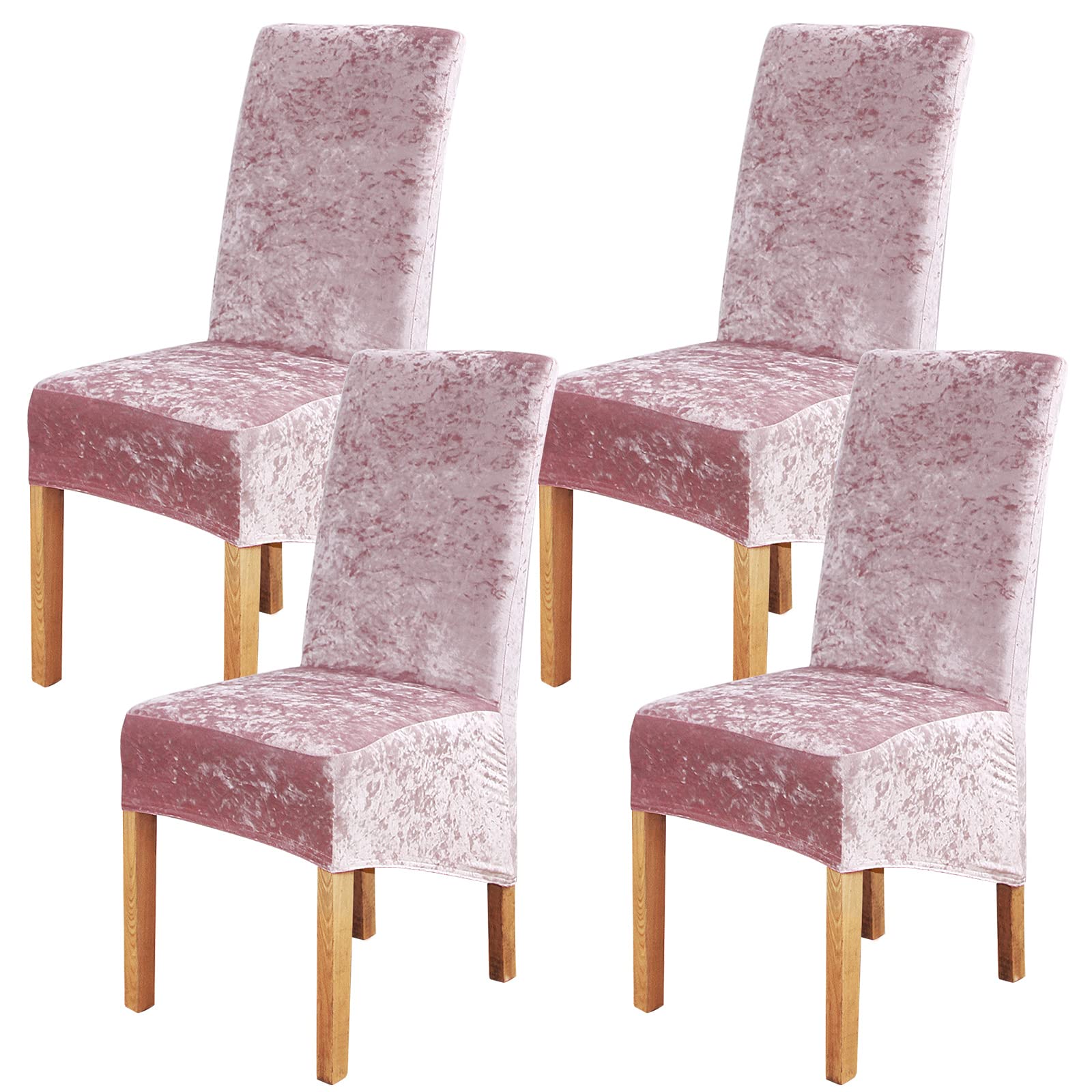 LiveGo Crushed Velvet Large Size Dining Chair Covers Set of 4,Dining Room Chair Slipcovers,Stretch Elastic Removable Washable High Back Chair Covers for Dining Room,Hotel,Kitchen,Home(Pink,Pack of 4)