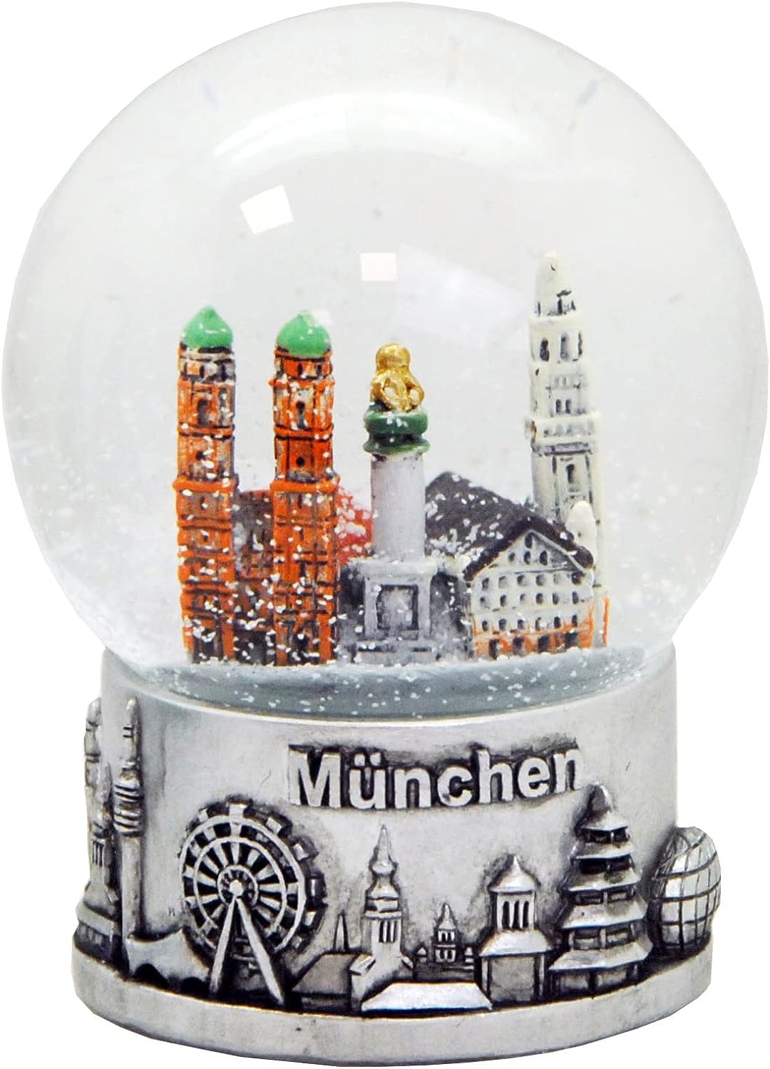 30050 Souvenir Snow Globe Germany with Munich Skyline Silver Base - 80 mm