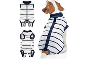 BENCMATE Dog Recovery Suit, After Surgery Dog Recovery Onesie, Professional Pet Zip Up Recovery Shirt Dog Abdominal Wound Bandages, Substitute E-Collar & Cone, Dog Onesie (Large,Breton Stripes)