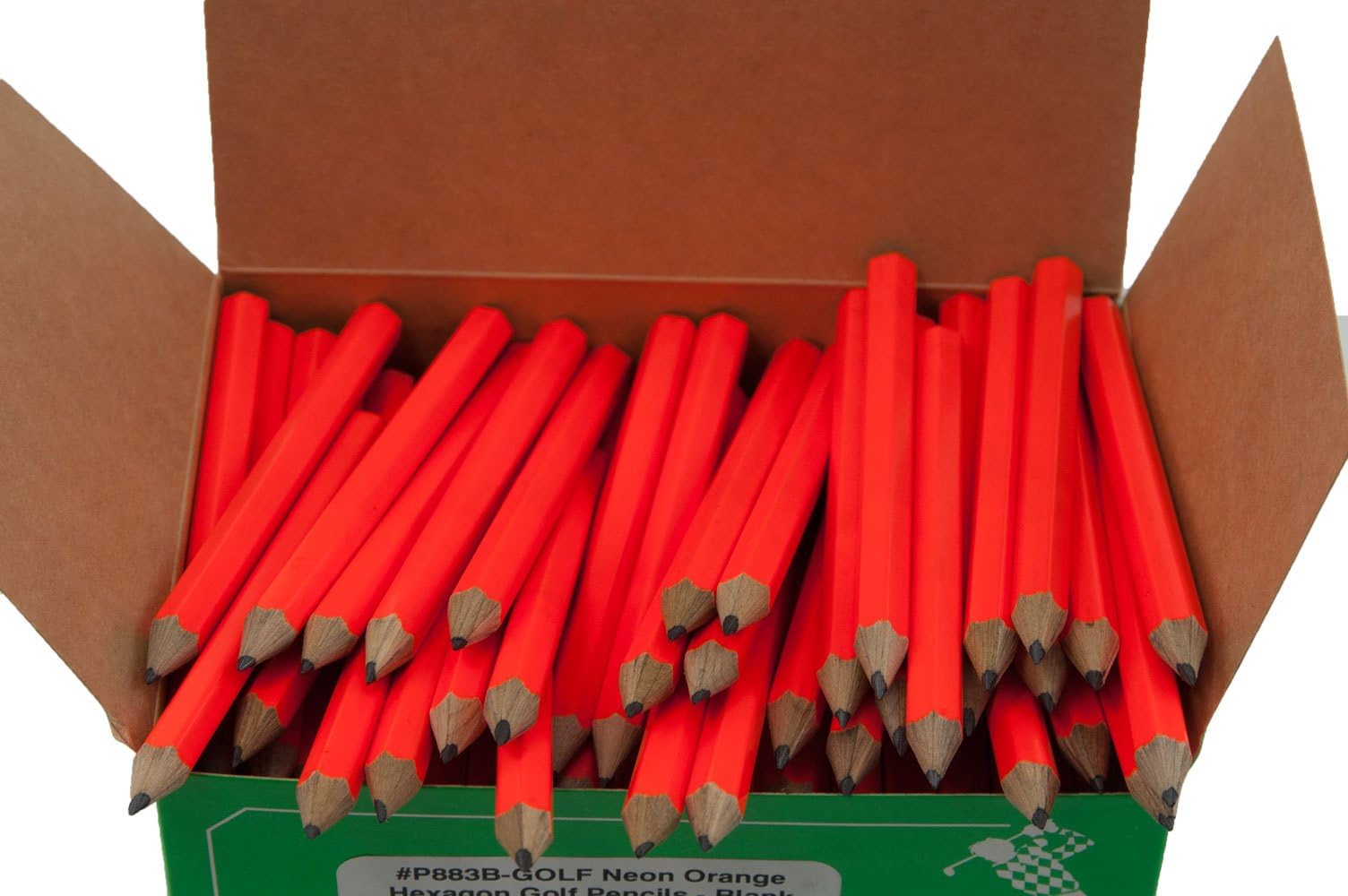Half Pencils Sharpened Hex (No Eraser) (Golf Pencils, Pew Pencil, Score Pencil, Short Pencil) (Neon Orange)(Bulk Box of 288)