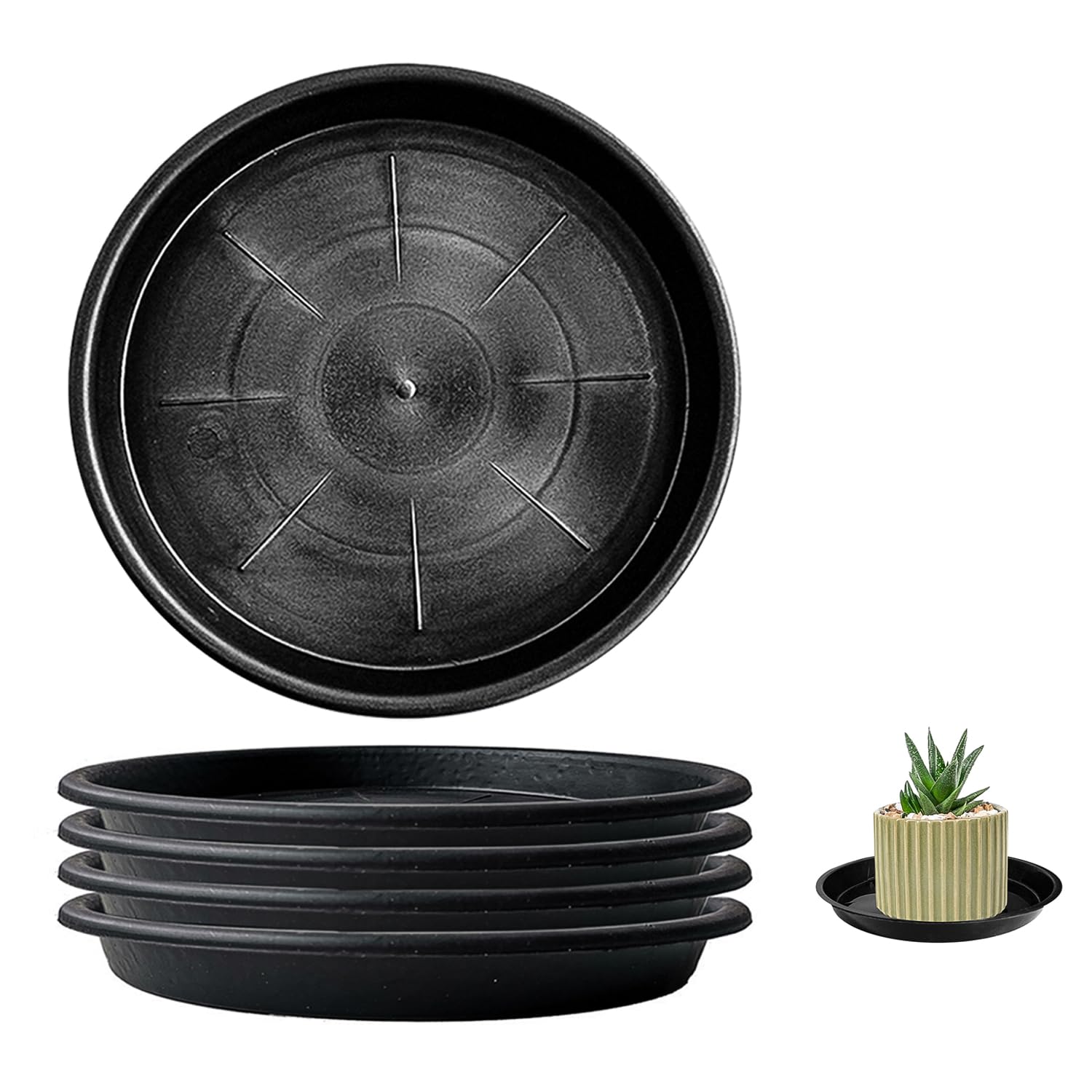 5 Pcs Plant Pot Saucers 26.5cm, Heavy Duty Plant Pot Trays for Indoor/Outdoor Plants, Plastic Flower Pot Drip Trays, Plant Saucers Trays for Pots, Watering Trays for Plants, Durable & Reusable