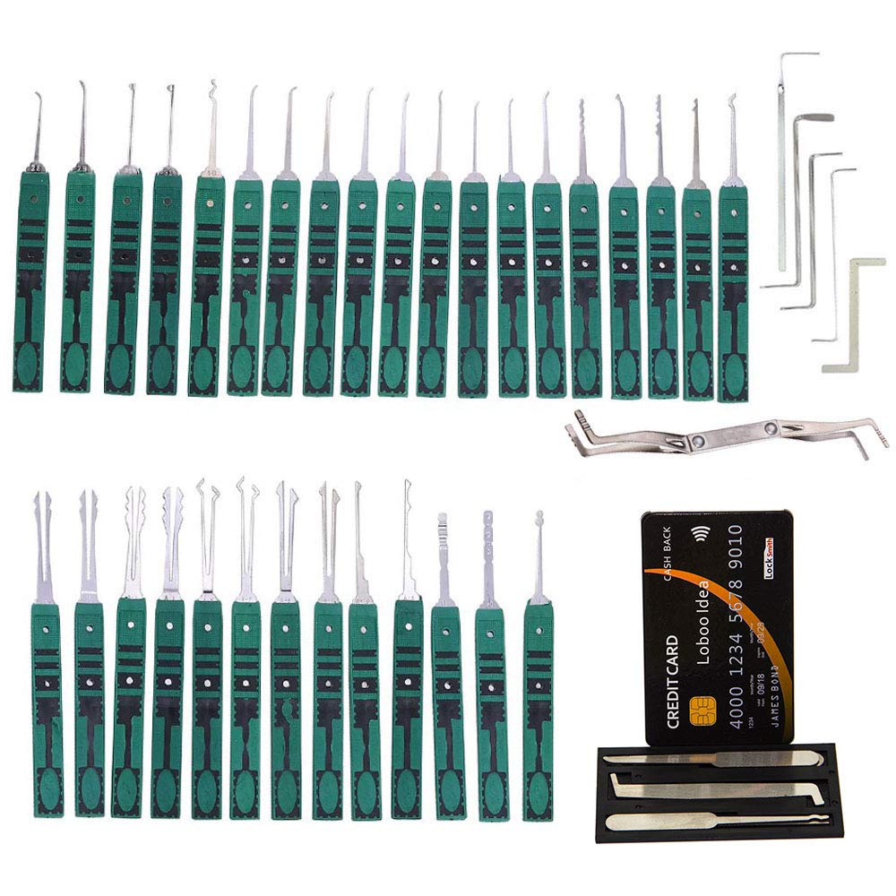 Loboo Idea Klom 32 Piece Lock Pick Set and Loboo Idea 5 Pieces Credit Card Style Lock Pick Set, Lock Pick Tools Set Lock Opener Locksmith Tool, Locksmith Tools Lock Pick for Training Practice