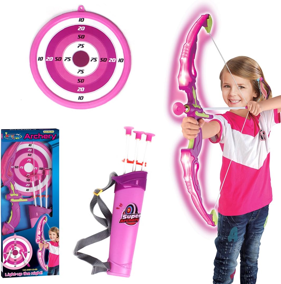 ANNA SHOP Bow and Arrow Set for Kids Toy Archery Set with Target, LED Light, Arrow Holder (3 x Arrows,1 x Bow,1 x Arrow Carrier,1 x Bullseye)
