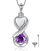 ReBest Sterling Silver Infinity Urn Necklace for Ashes for Women - 925 Wing Cremation Necklace Jewelry that Hold Ashes of Human or Pet - Memorial Keepsakes Heart Pendant Gift Jewelry